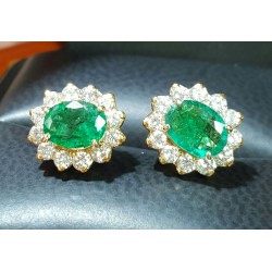 Estate 2.48Ct Emerald & Diamond Earrings 14k
